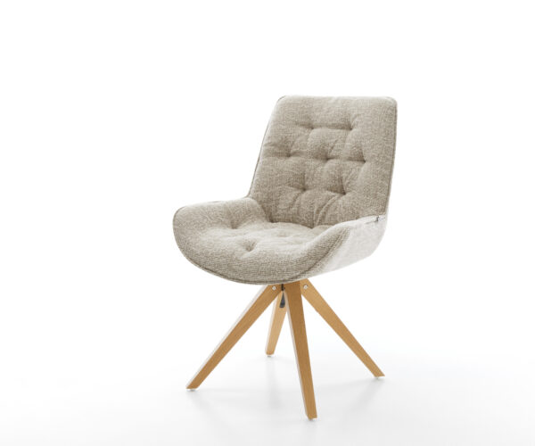 Jedálenská stolička Taimi-Flex tkanina mäkký béžová drevená podstava hranatá prírodná 180° otočný