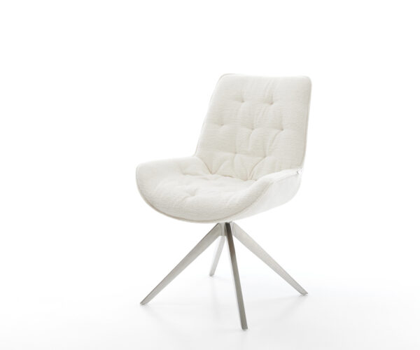 Jedálenská stolička Taimi-Flex bouclé mäkký béžová krížová podstava široká nerezová oceľ 360° otočný hojdacia funkcia