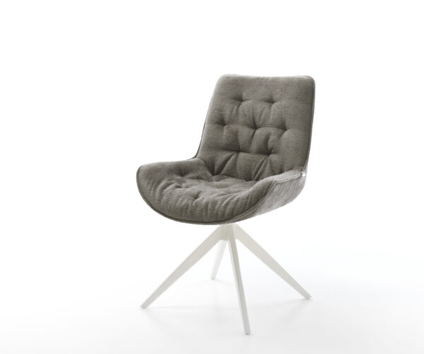 Jedálenská stolička Taimi-Flex bouclé mäkký tmavobéžová krížová podstava široká biela 360° otočný kolískacia funkcia