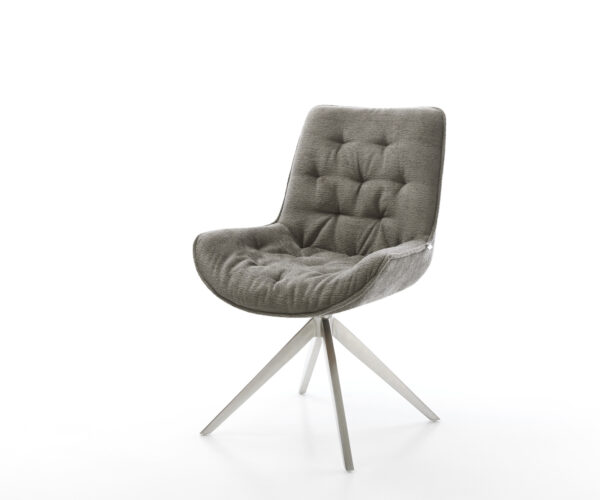 Jedálenská stolička Taimi-Flex bouclé mäkký tmavobéžová krížová podstava široká nerezová oceľ 360° otočný hojdacia funkcia