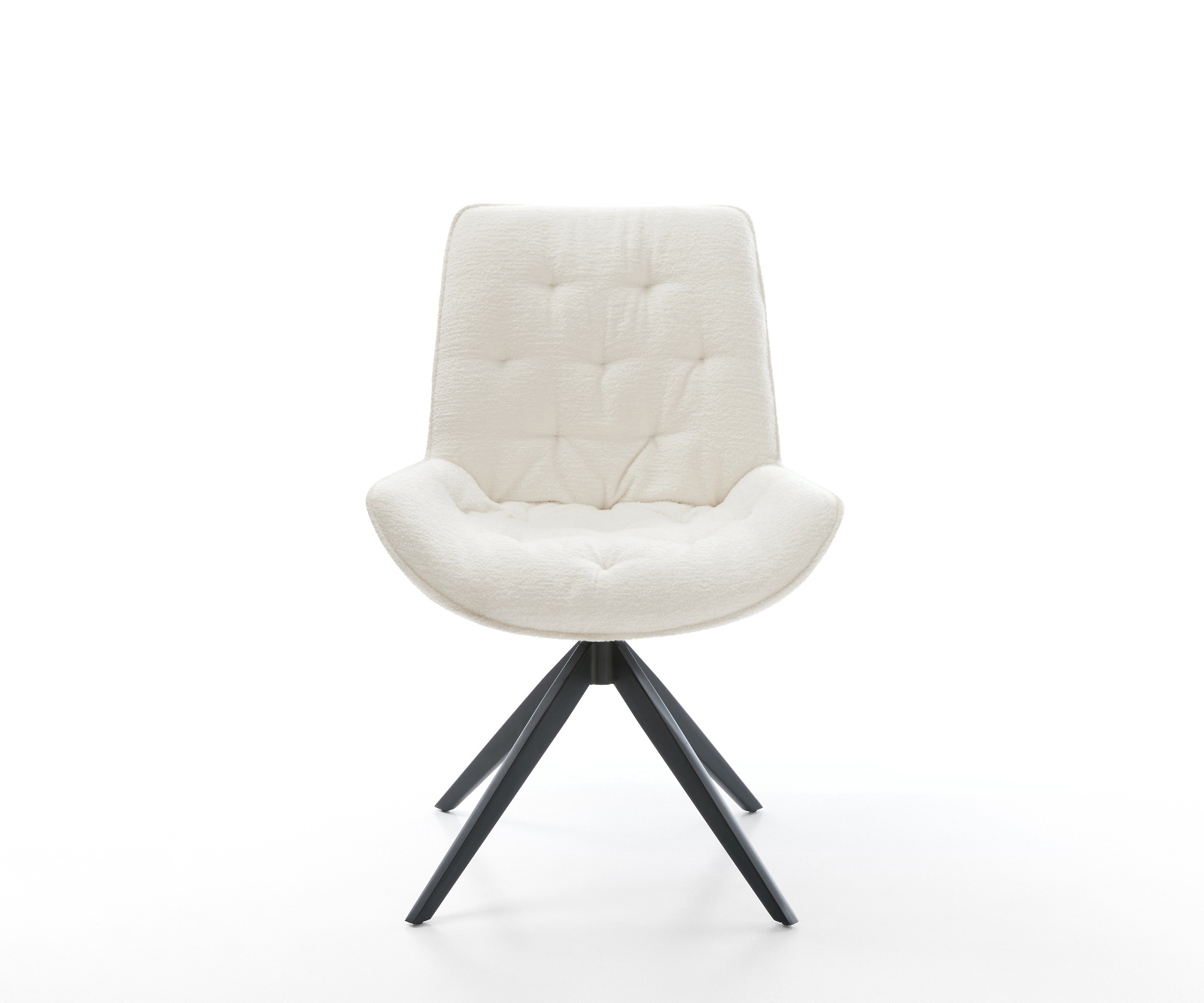 Jedálenská stolička Taimi-Flex bouclé mäkký béžová krížová podstava široká čierna otočný 360° kolísacia funkcia - Image 2