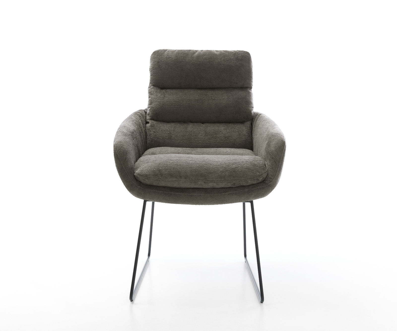 Jedálenská stolička Abelia-Flex s opierkami bouclé mäkký tmavobéžová tenká podstava čierna - Image 2