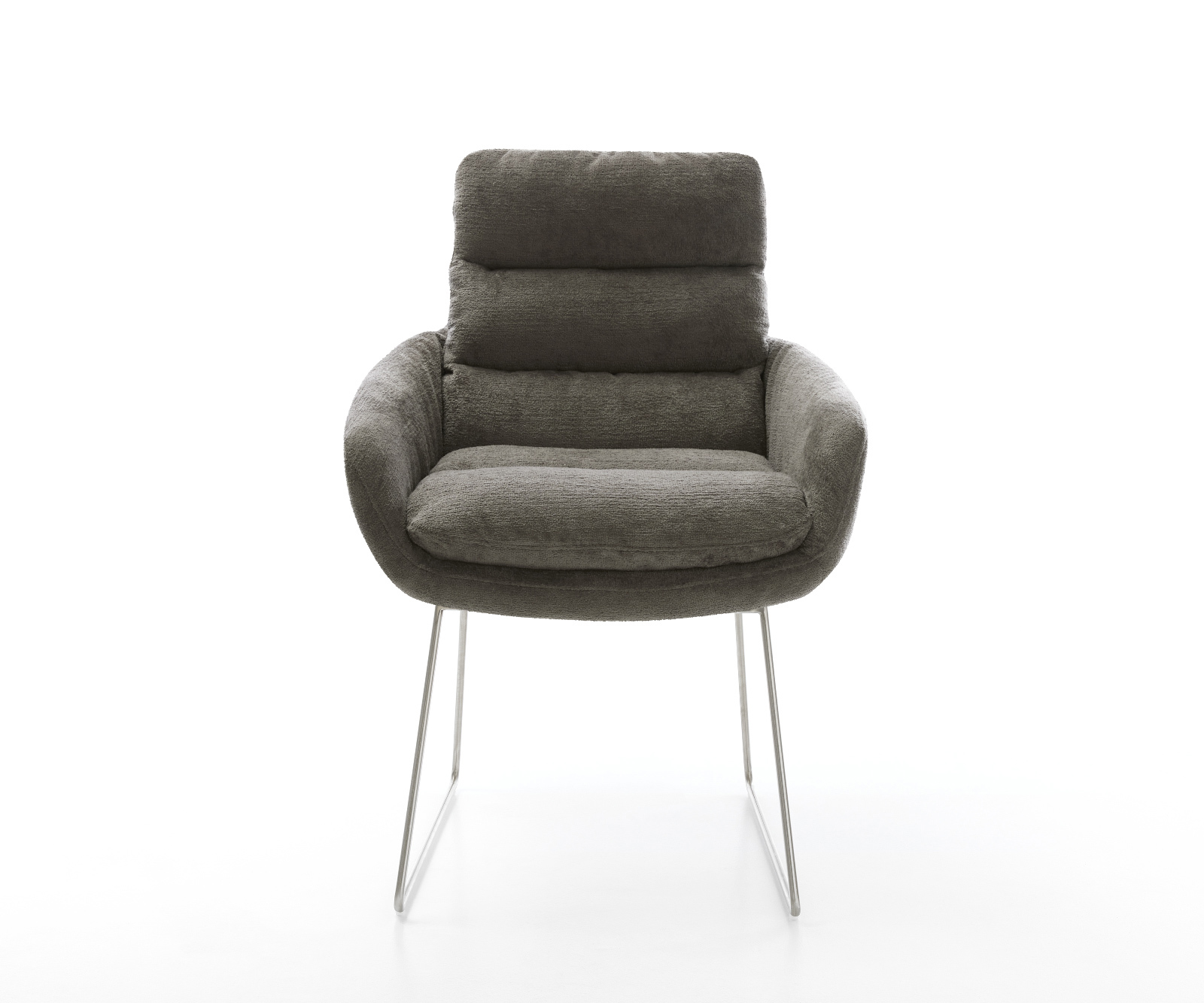 Jedálenská stolička Abelia-Flex s opierkami bouclé mäkký tmavobéžová tenká podstava nerezová oceľ - Image 2