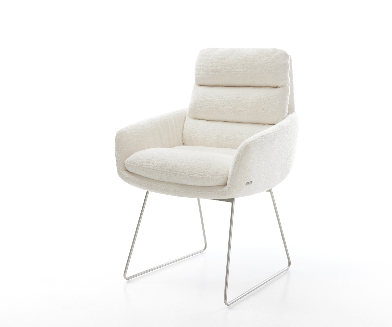 Jedálenská stolička Abelia-Flex s opierkami bouclé mäkký béžová tenká podstava nerezová oceľ