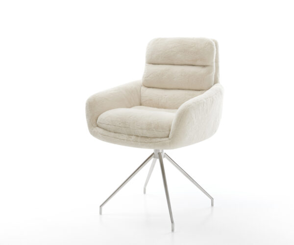 Jedálenská stolička Abelia-Flex s opierkami plyšový manšester krémovo biela krížová podstava zúžená nerezová oceľ