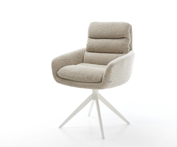 Jedálenská stolička Abelia-Flex s opierkami tkanina mäkká béžová krížová podstava široká biela 360° otočný kolísacia funkcia