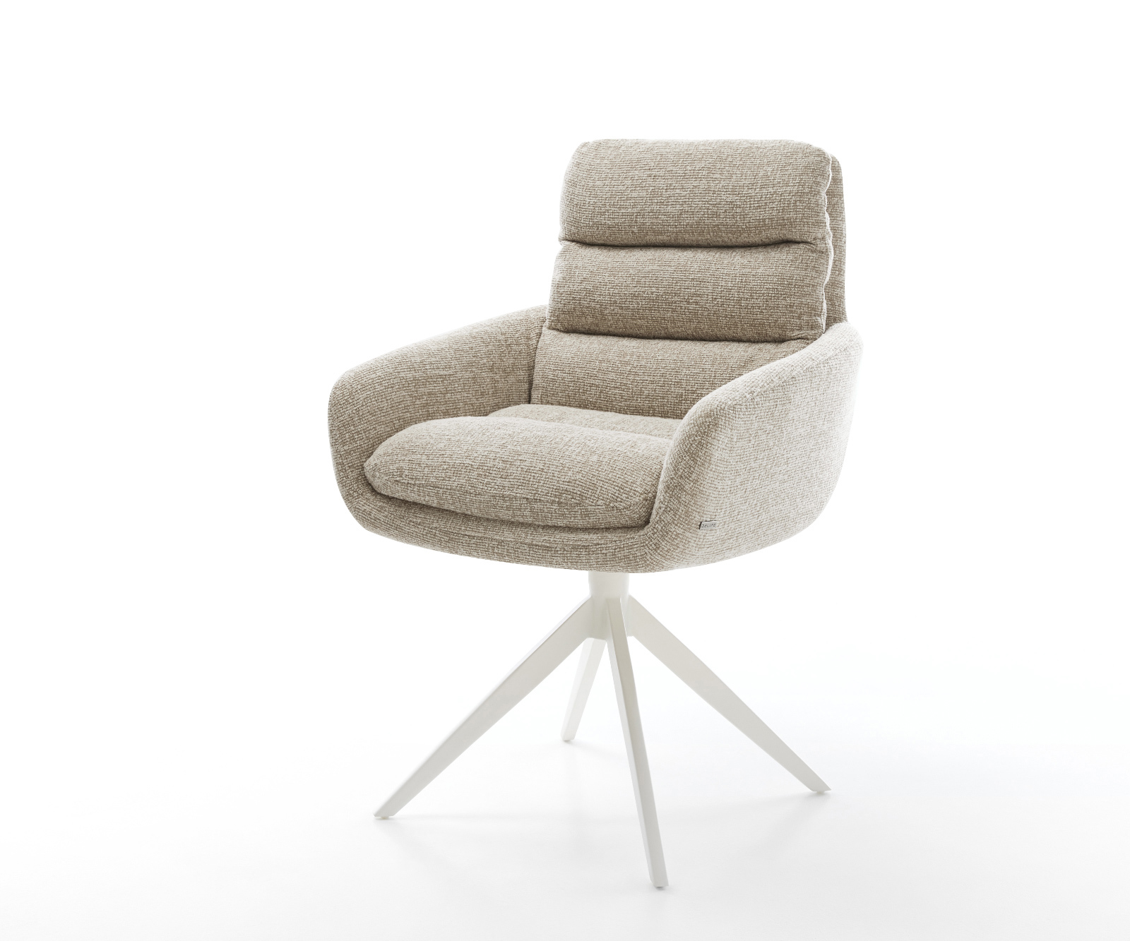 Jedálenská stolička Abelia-Flex s opierkami tkanina mäkká béžová krížová podstava široká biela 360° otočný kolísacia funkcia