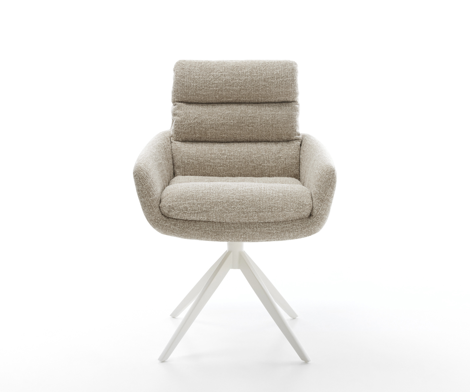 Jedálenská stolička Abelia-Flex s opierkami tkanina mäkká béžová krížová podstava široká biela 360° otočný kolísacia funkcia - Image 2