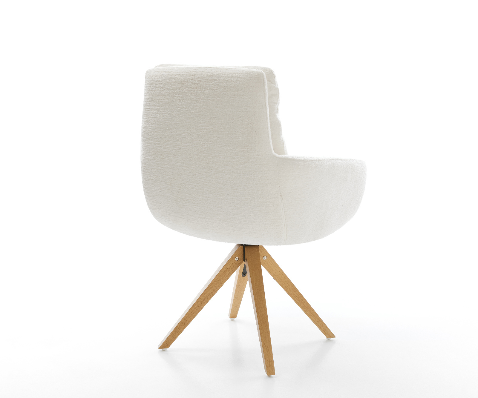 Jedálenská stolička Abelia-Flex s opierkami bouclé mäkký béžová drevená podstava hranatá prírodná 180° otočný - Image 5