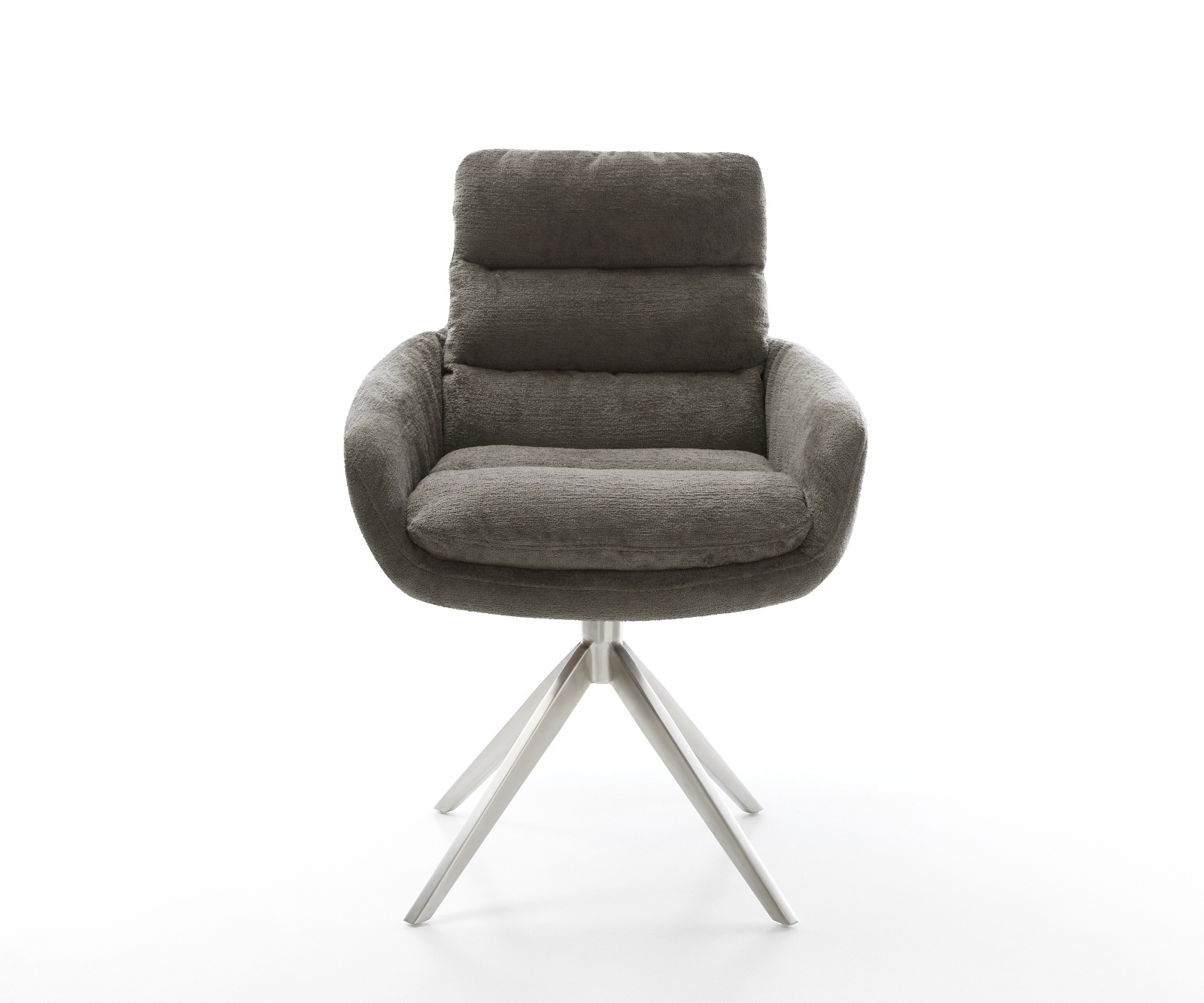 Jedálenská stolička Abelia-Flex s opierkami bouclé mäkký tmavobéžová krížová podstava široká nerezová oceľ 360° otočný hojdacia funkcia - Image 2