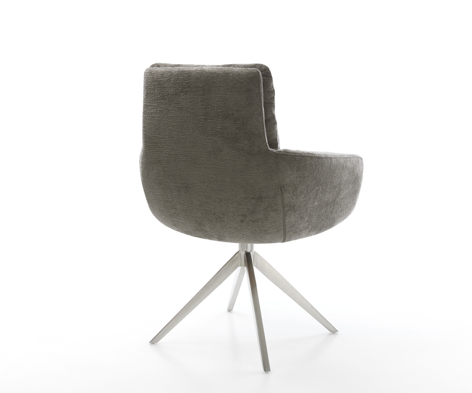 Jedálenská stolička Abelia-Flex s opierkami bouclé mäkký tmavobéžová krížová podstava široká nerezová oceľ 360° otočný hojdacia funkcia - Image 5