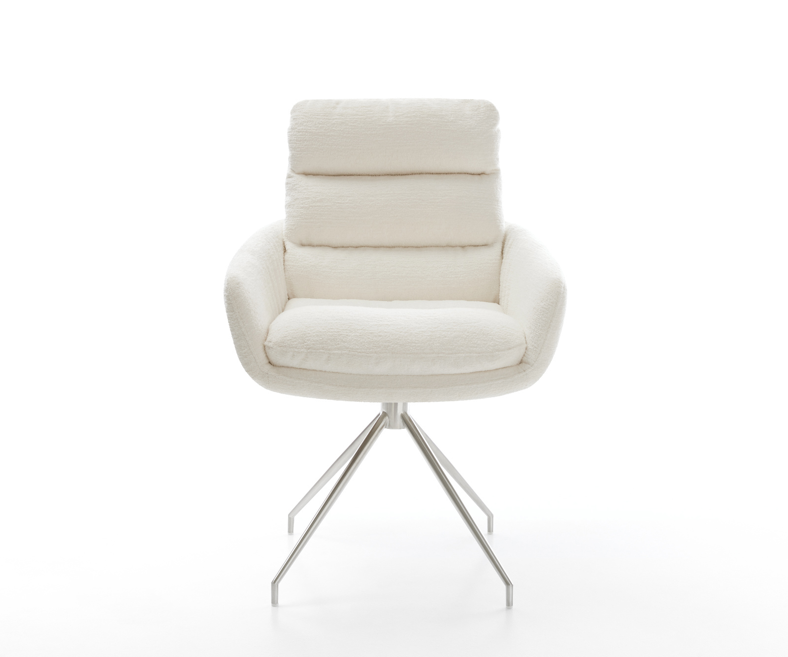 Jedálenská stolička Abelia-Flex s opierkami bouclé mäkký béžová krížová podstava zúžená nerezová oceľ - Image 2