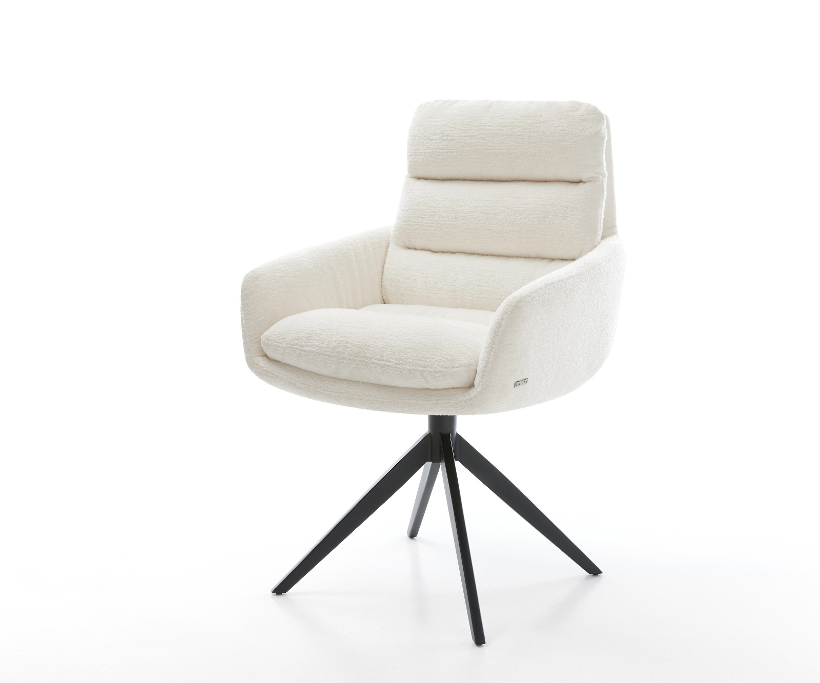 Jedálenská stolička Abelia-Flex s opierkami bouclé mäkká béžová krížová podstava široká čierna 360° otočná hojdacia funkcia