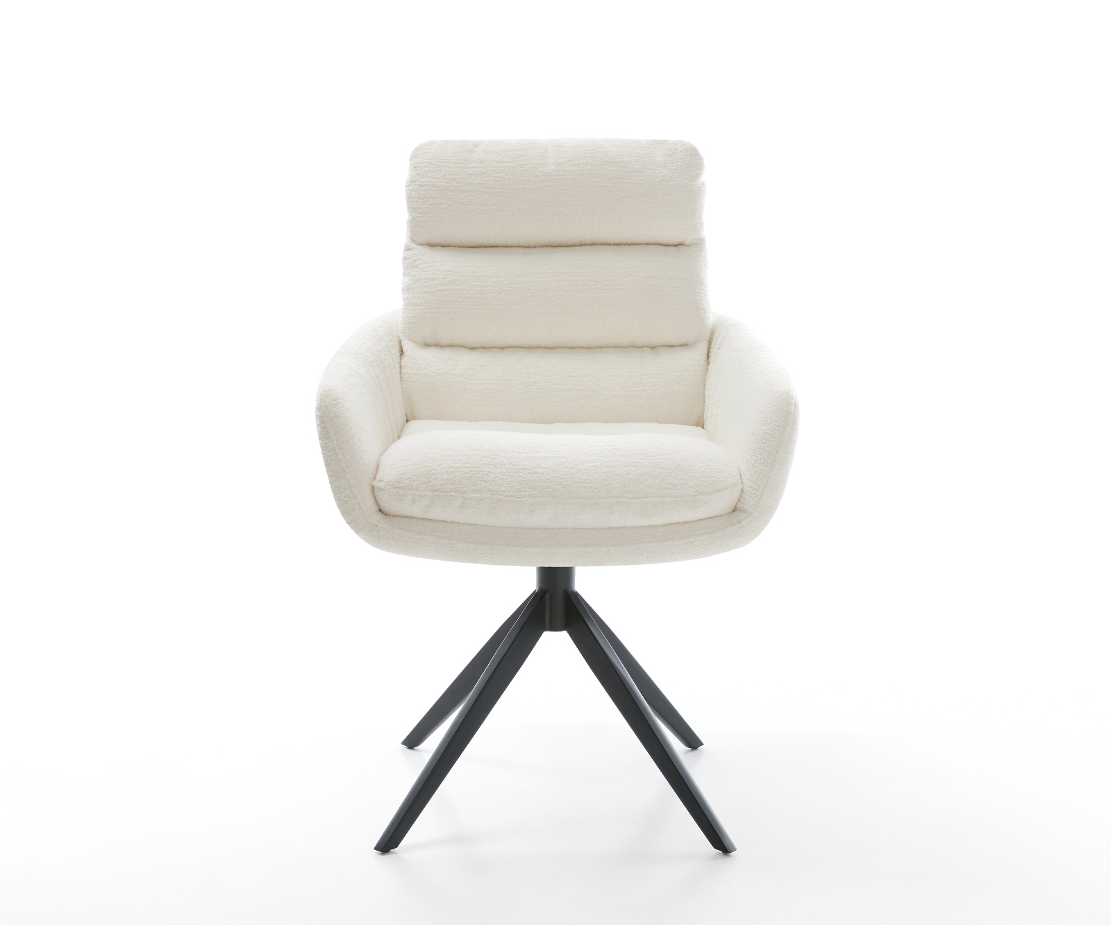 Jedálenská stolička Abelia-Flex s opierkami bouclé mäkká béžová krížová podstava široká čierna 360° otočná hojdacia funkcia - Image 2