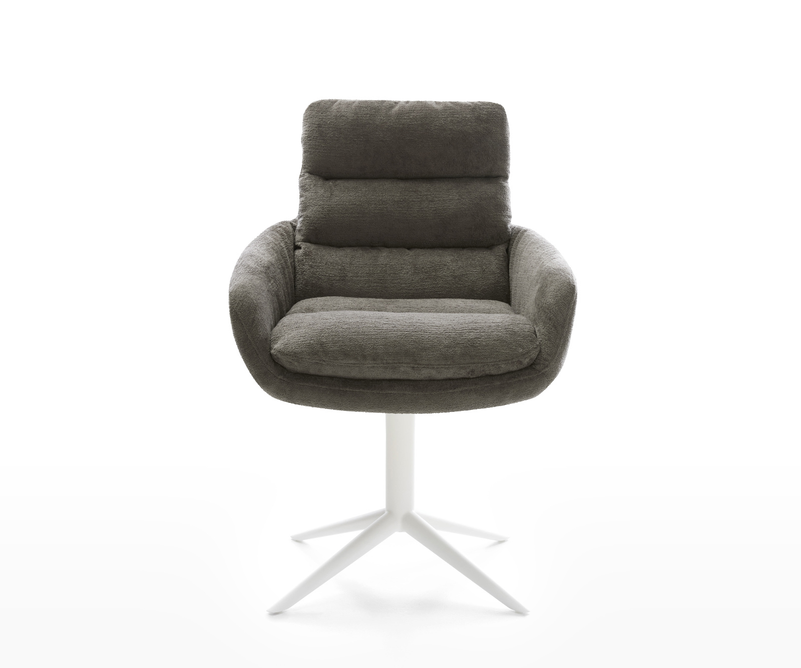 Jedálenská stolička Abelia-Flex s opierkami bouclé mäkký tmavobéžová krížová podstava biela 360° otočný kolískacia funkcia - Image 2