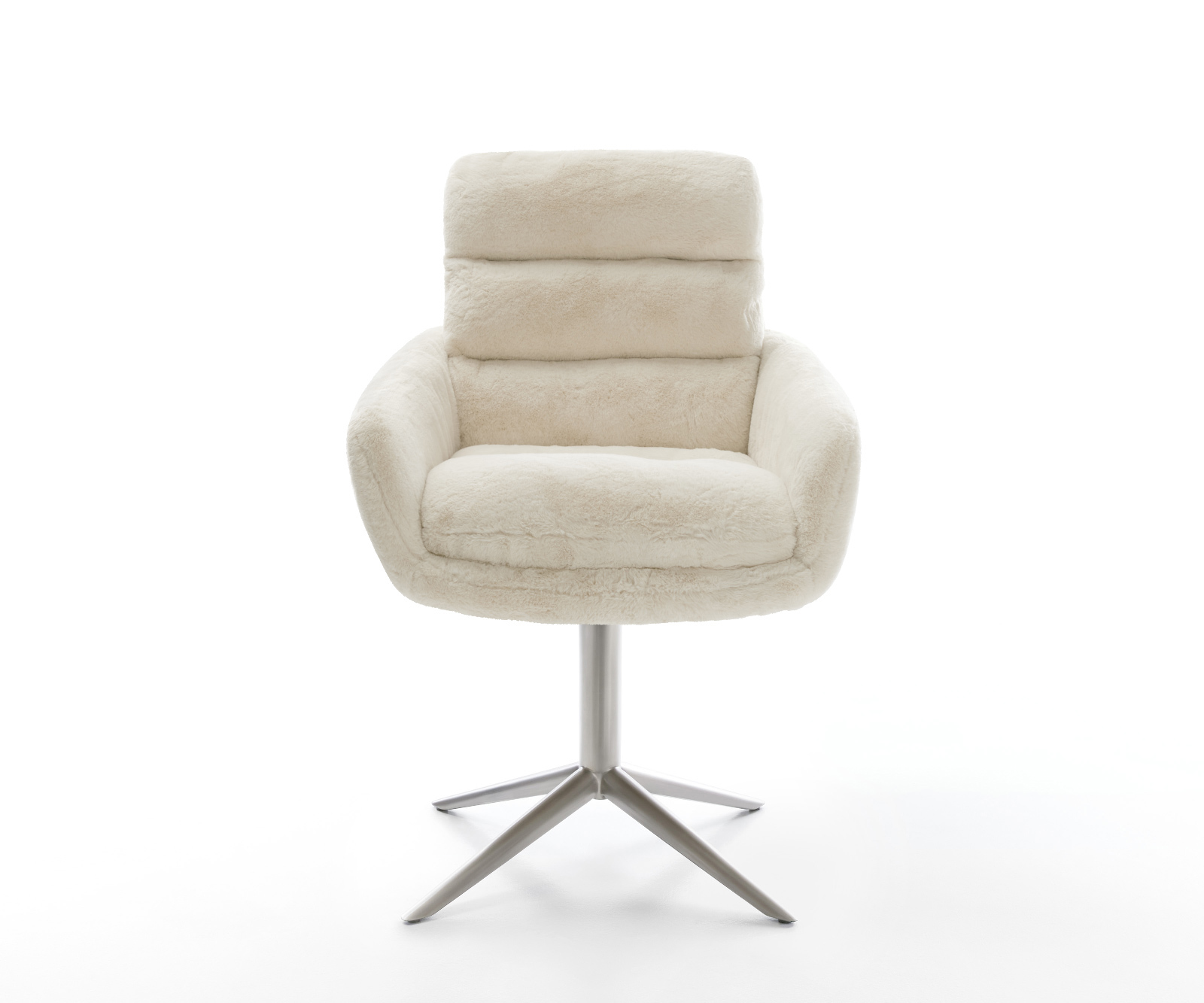 Jedálenská stolička Abelia-Flex s opierkami plyšový manšester krémovo biela krížová podstava nerezová oceľ 360° otočný hojdacia funkcia - Image 2