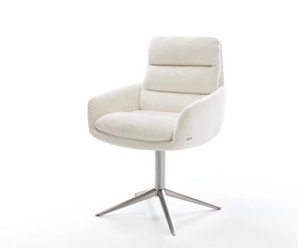 Jedálenská stolička Abelia-Flex s opierkami bouclé mäkká béžová kovová podstava nerezová oceľ 360° otočný hojdacia funkcia