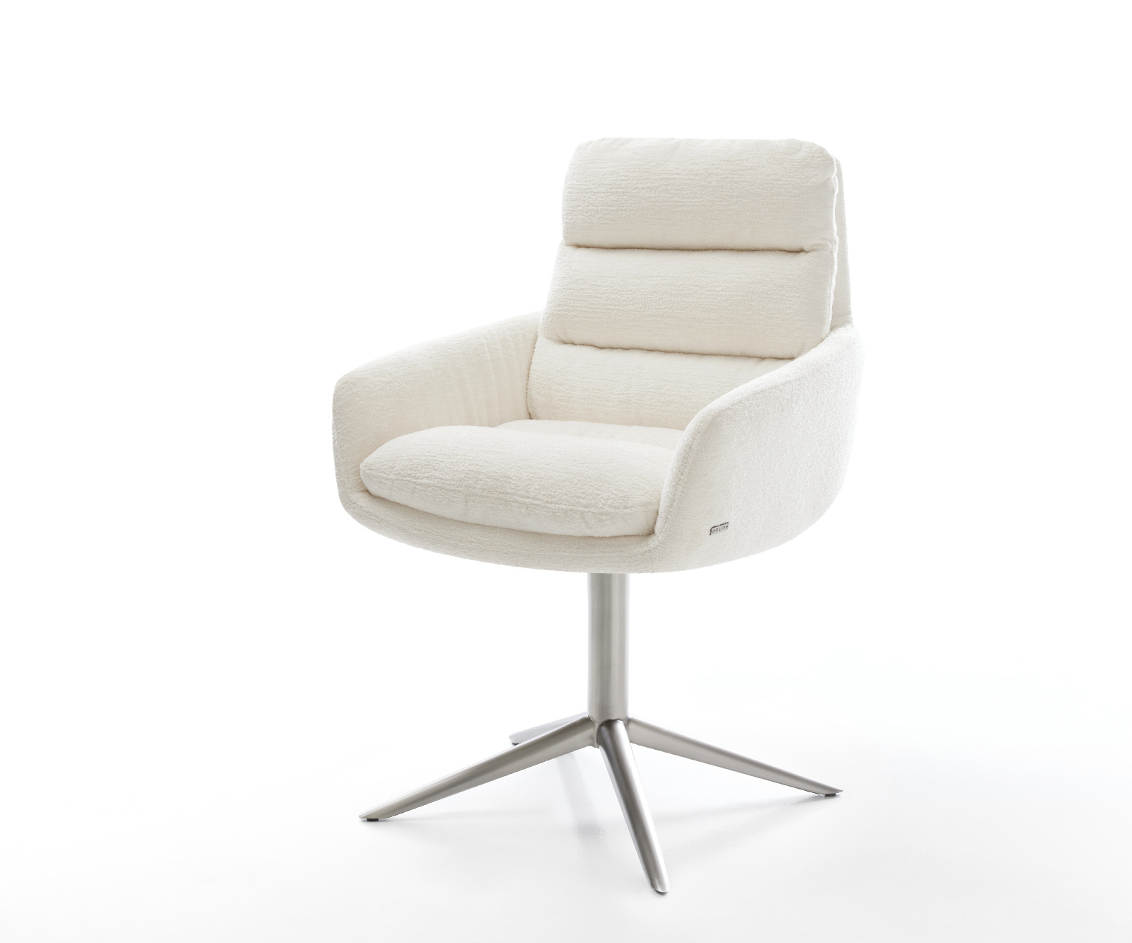 Jedálenská stolička Abelia-Flex s opierkami bouclé mäkká béžová kovová podstava nerezová oceľ 360° otočný hojdacia funkcia