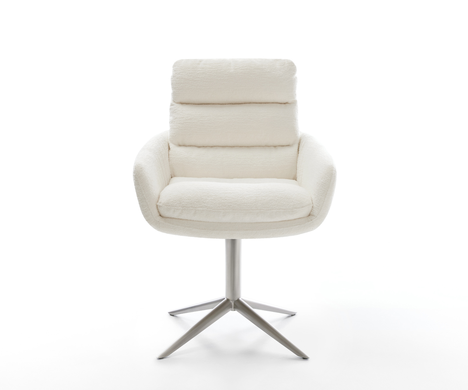 Jedálenská stolička Abelia-Flex s opierkami bouclé mäkká béžová kovová podstava nerezová oceľ 360° otočný hojdacia funkcia - Image 2