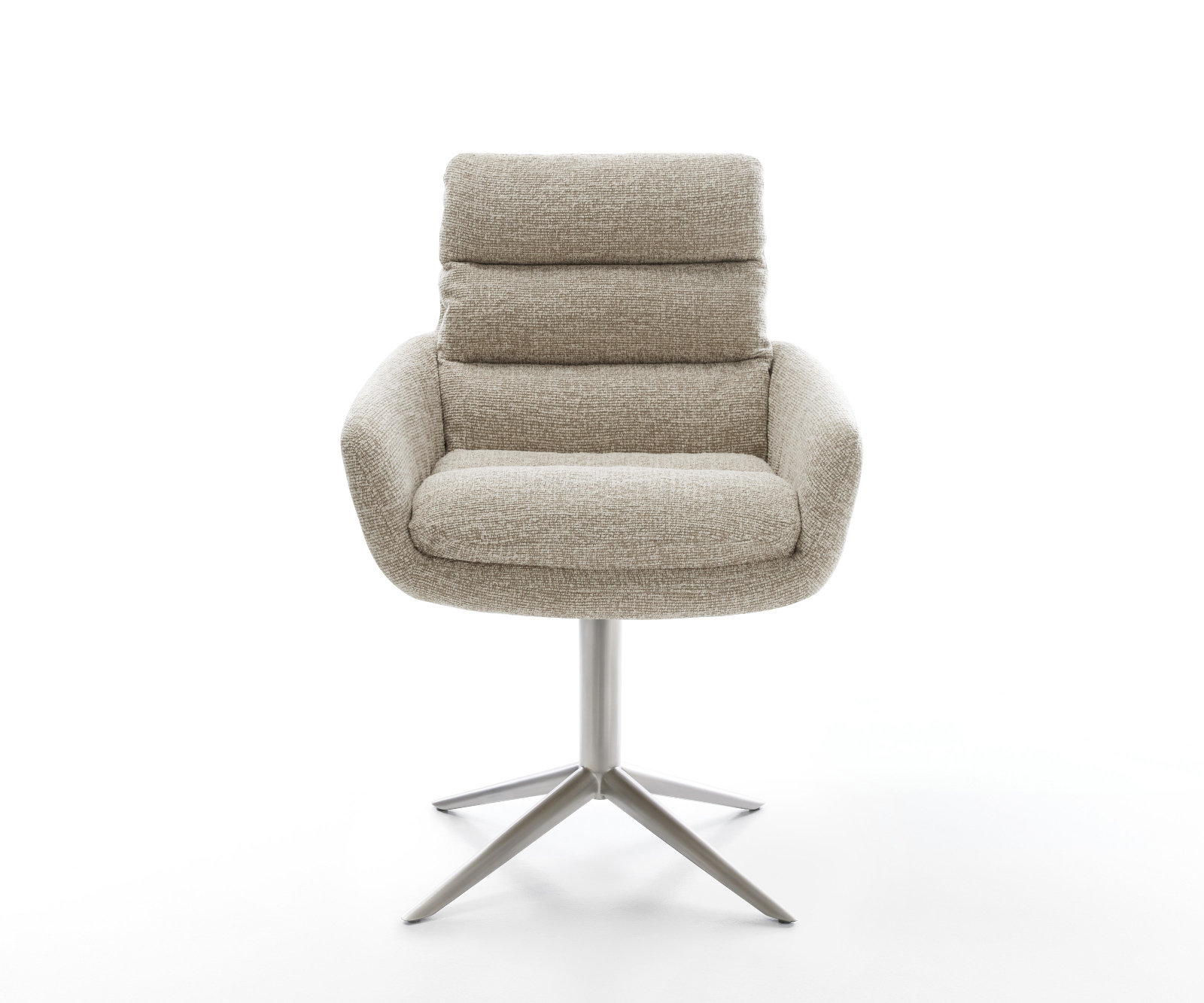 Jedálenská stolička Abelia-Flex s opierkami tkanina mäkký béžová krížová podstava nerezová oceľ 360° otočný hojdacia funkcia - Image 2