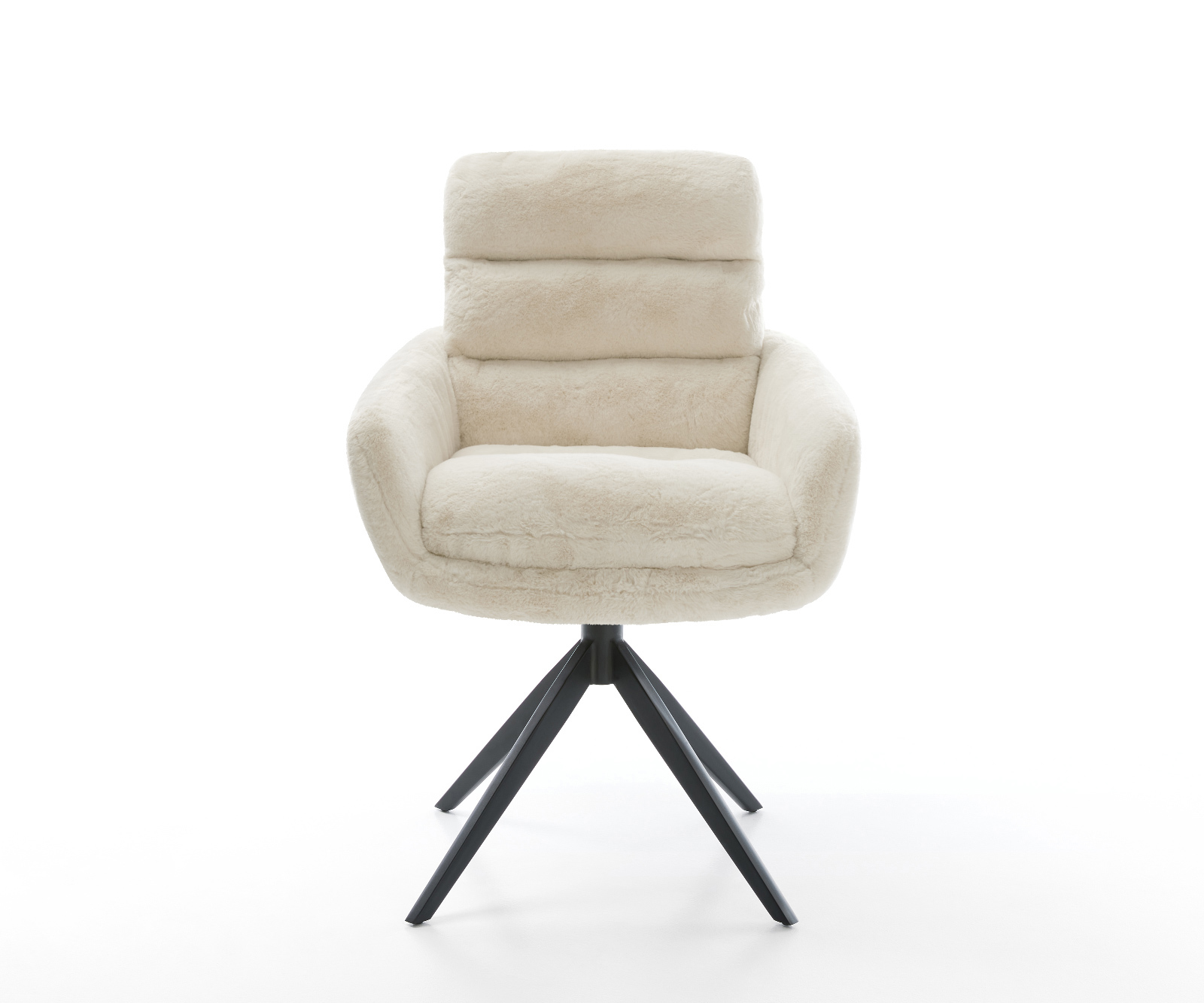 Jedálenská stolička Abelia-Flex s opierkami plyšový manšester krémovo biela krížová podstava široká čierna otočný 360° kolísacia funkcia - Image 2