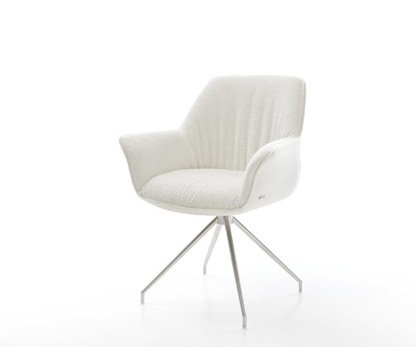 Jedálenská stolička Keila-Flex s opierkami bouclé mäkký béžová krížová podstava zúžená nerezová oceľ