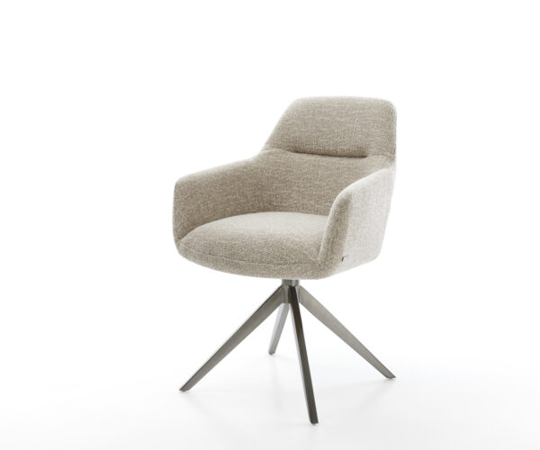 Jedálenská stolička Pejo-Flex tkanina mäkký béžová krížová podstava široká grafitová 360° otočná hojdacia funkcia vrecková pružina