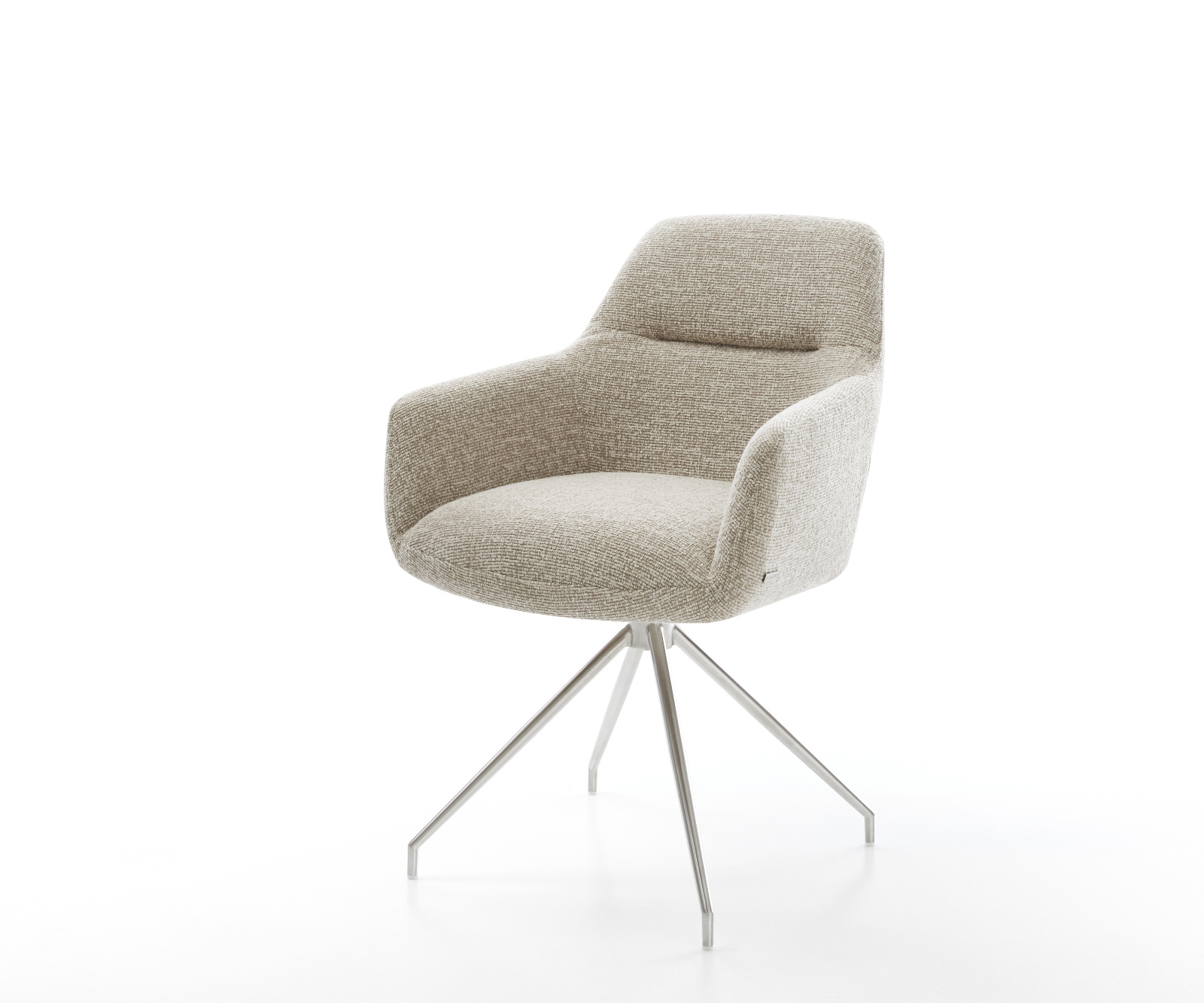 Jedálenská stolička Pejo-Flex tkanina mäkký béžová krížová podstava zúžená nerezová oceľ vrecková pružina