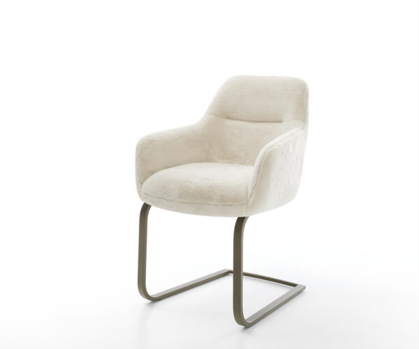 Jedálenská stolička Pejo-Flex plyšový manšester krémovo biela konzolová podstava plochý Titánová farba vrecková pružina