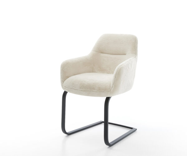 Jedálenská stolička Pejo-Flex plyšový manšester krémovo biela konzolová podstava plochá čierna vrecková pružina