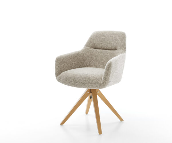 Jedálenská stolička Pejo-Flex tkanina mäkký béžová drevená podstava hranatá prírodná 180° otočný vrecková pružina