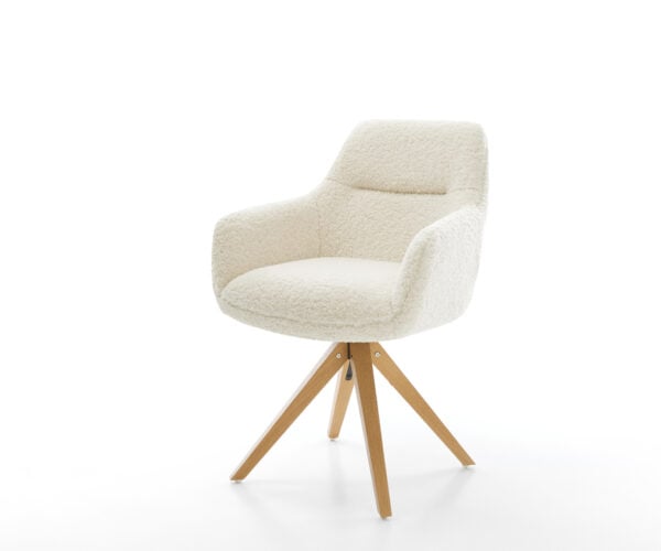 Jedálenská stolička Pejo-Flex teddy látka béžová drevená podstava hranatá prírodná 180° otočný vrecková pružina