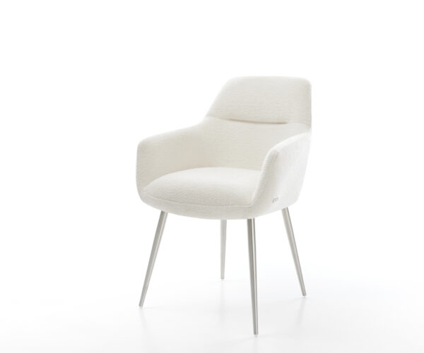 Jedálenská stolička Pejo-Flex bouclé mäkký béžová 4-nohá zúžená nerezová oceľ vrecková pružina