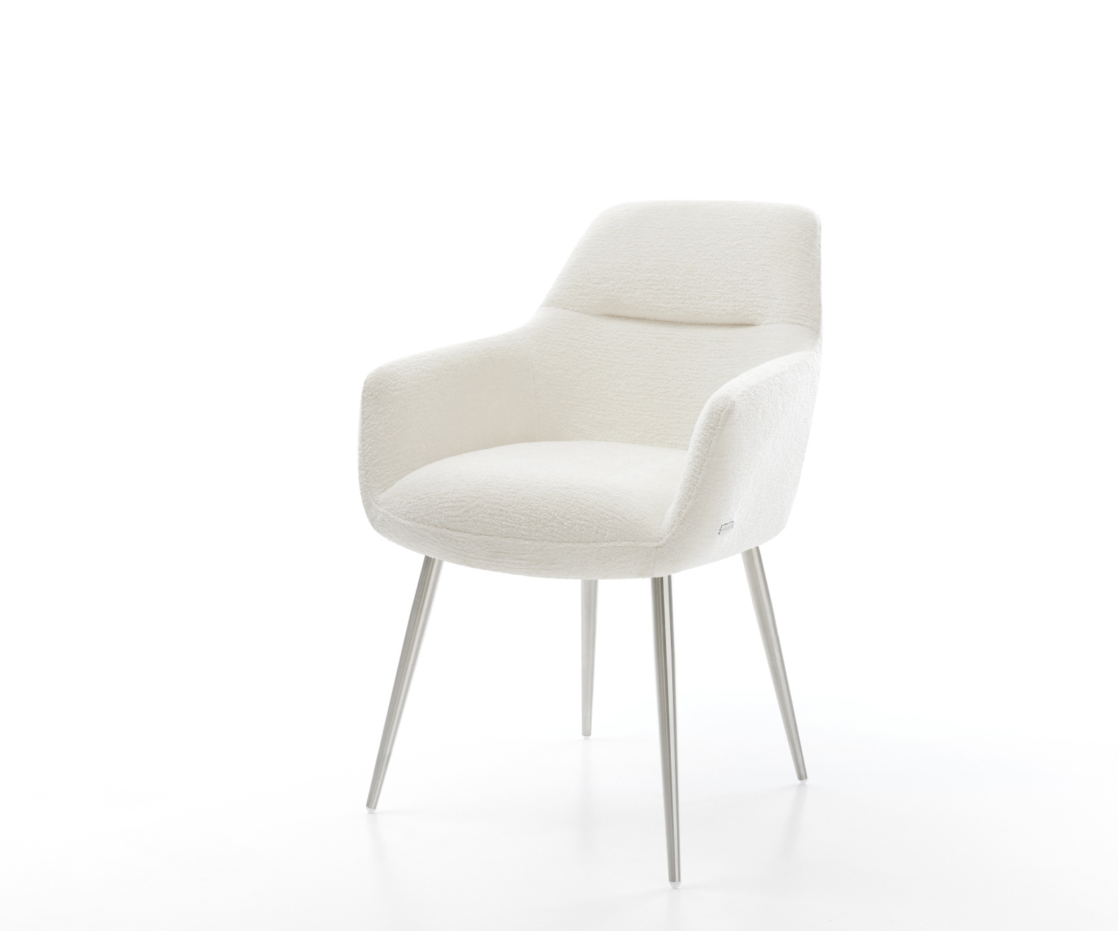 Jedálenská stolička Pejo-Flex bouclé mäkký béžová 4-nohá zúžená nerezová oceľ vrecková pružina