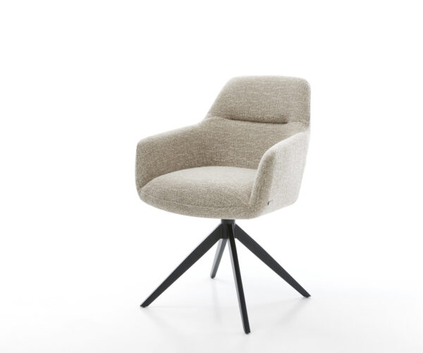 Jedálenská stolička Pejo-Flex tkanina mäkký béžová krížová podstava široká čierna 360° otočný hojdacia funkcia vrecková pružina