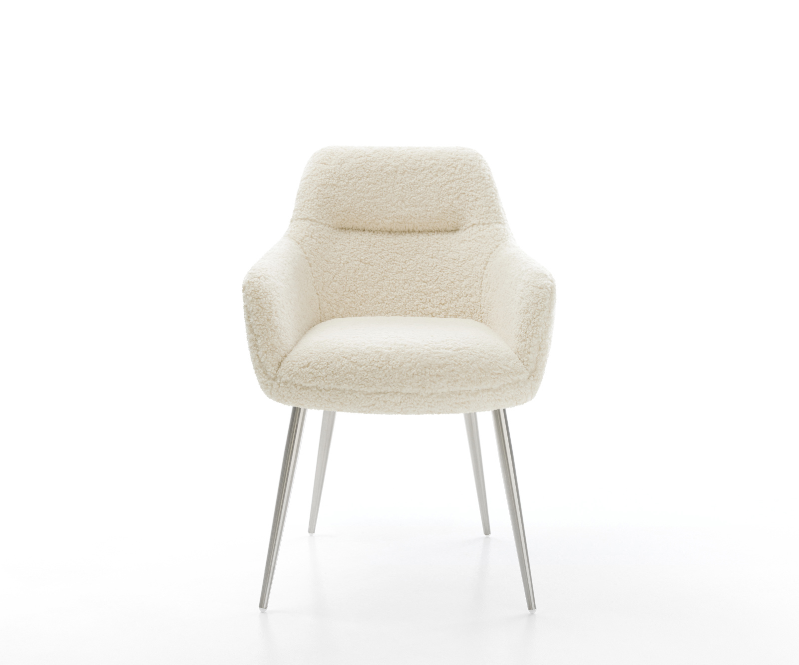 Jedálenská stolička Pejo-Flex teddy látka béžová 4-nohá zúžená nerezová oceľ vrecková pružina - Image 2