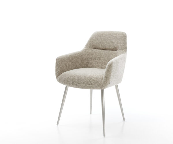 Jedálenská stolička Pejo-Flex tkanina mäkký béžová 4-nohá zúžená nerezová oceľ vrecková pružina