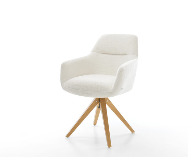 Jedálenská stolička Pejo-Flex bouclé mäkký béžová drevená podstava hranatá prírodná 180° otočný vrecková pružina