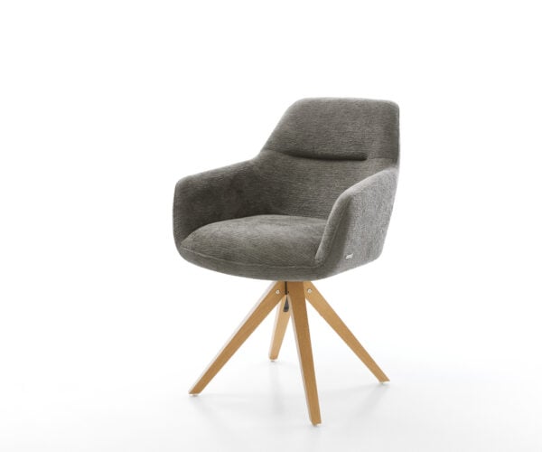 Jedálenská stolička Pejo-Flex bouclé mäkký tmavobéžová drevená podstava hranatá prírodná 180° otočný vrecková pružina