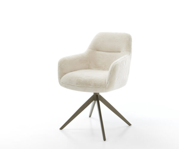 Jedálenská stolička Pejo-Flex plyšový manšester krémovo biela krížová podstava široká titánová farba 360° otočný kolískacia funkcia vrecková pružina