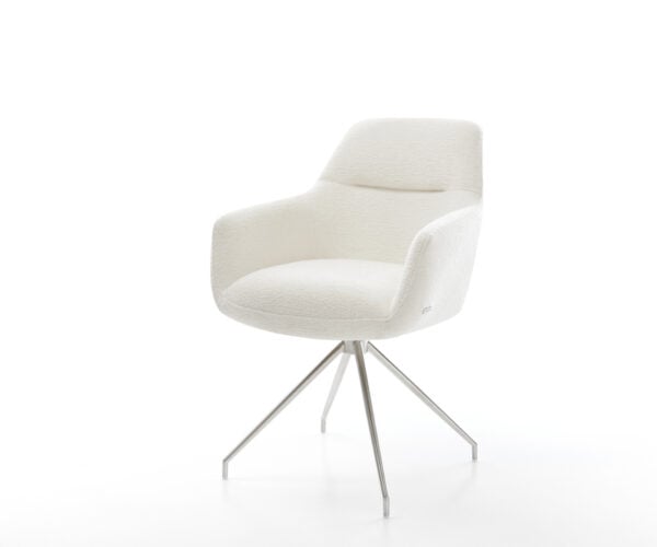 Jedálenská stolička Pejo-Flex bouclé mäkký béžová krížová podstava zúžená nerezová oceľ vrecková pružina