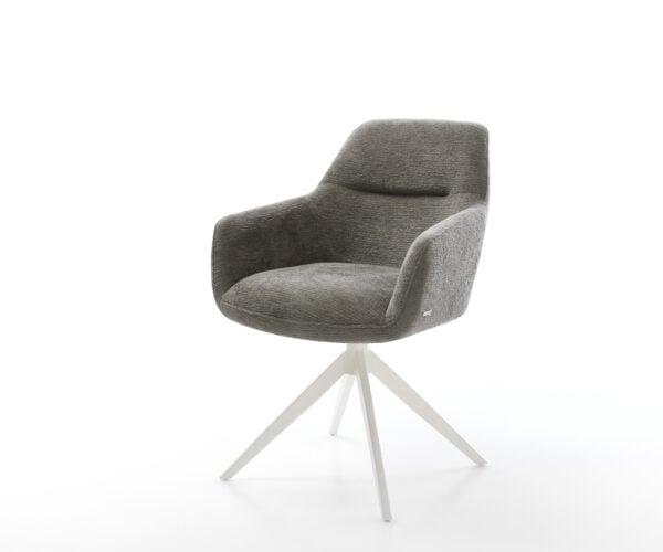 Jedálenská stolička Pejo-Flex bouclé mäkký tmavobéžová krížová podstava široká biela 360° otočný hojdacia funkcia vrecková pružina