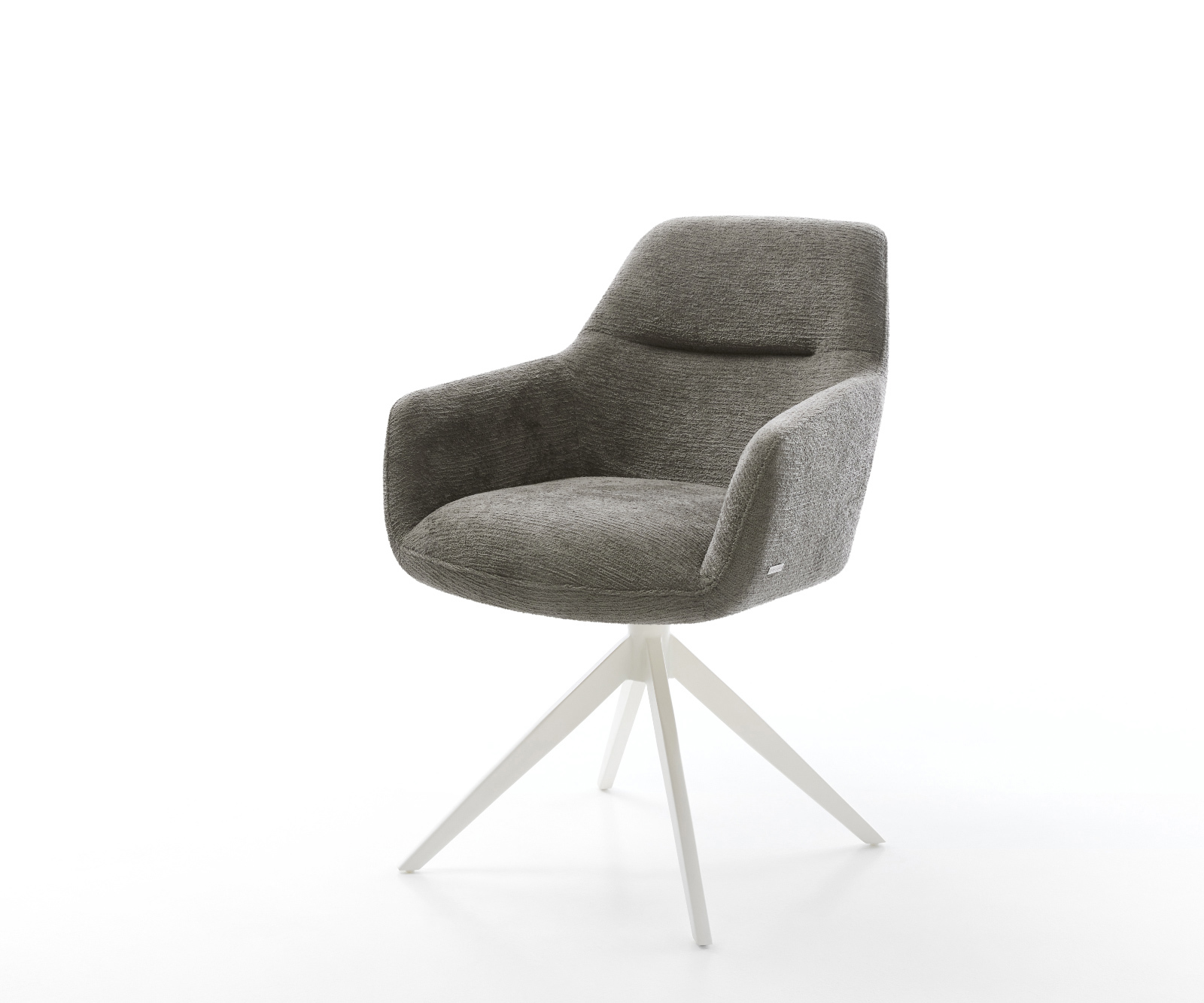 Jedálenská stolička Pejo-Flex bouclé mäkký tmavobéžová krížová podstava široká biela 360° otočný hojdacia funkcia vrecková pružina