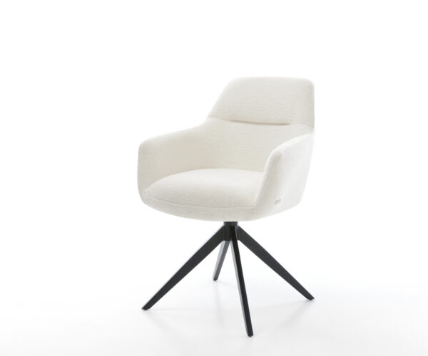 Jedálenská stolička Pejo-Flex bouclé mäkký béžová krížová podstava široká čierna 360° otočný hojdacia funkcia vrecková pružina