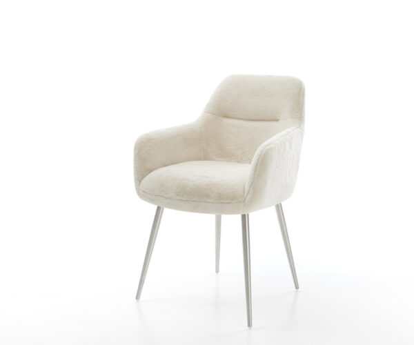 Jedálenská stolička Pejo-Flex plyšový manšester krémovo biela 4-nohá zúžená nerezová oceľ vrecková pružina