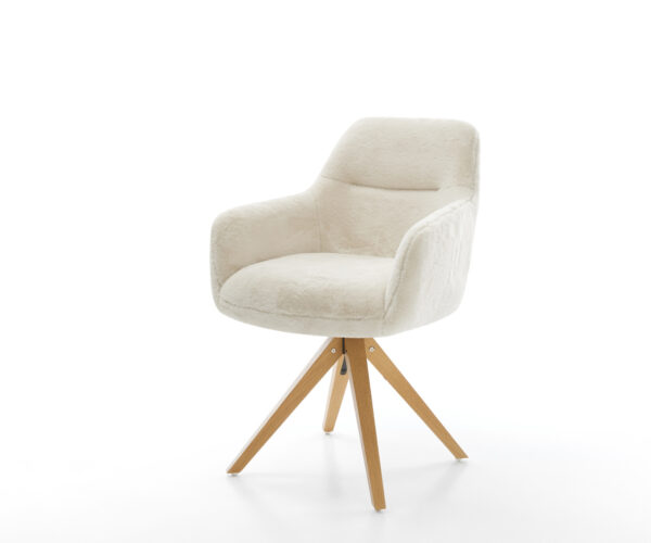 Jedálenská stolička Pejo-Flex plyšový manšester krémovo biela drevená podstava hranatá prírodná 180° otočný vrecková pružina