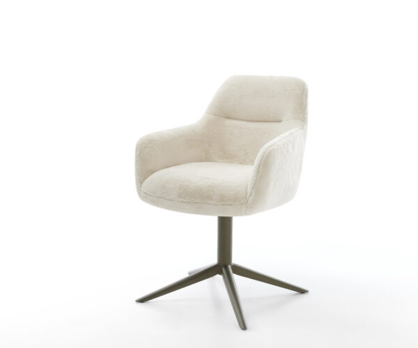 Jedálenská stolička Pejo-Flex plyšový manšester krémovo biela krížová podstava titánová farba 360° otočný hojdacia funkcia vrecková pružina