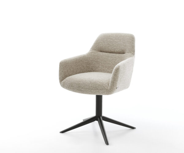 Jedálenská stolička Pejo-Flex tkanina mäkký béžová krížová podstava čierna 360° otočný hojdacia funkcia vrecková pružina