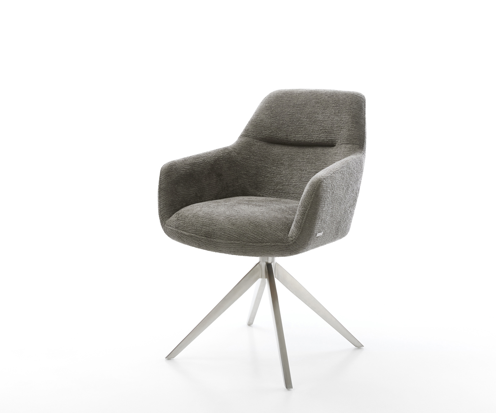 Jedálenská stolička Pejo-Flex bouclé mäkký tmavobéžová krížová podstava široká nerezová oceľ 360° otočný hojdacia funkcia vrecková pružina