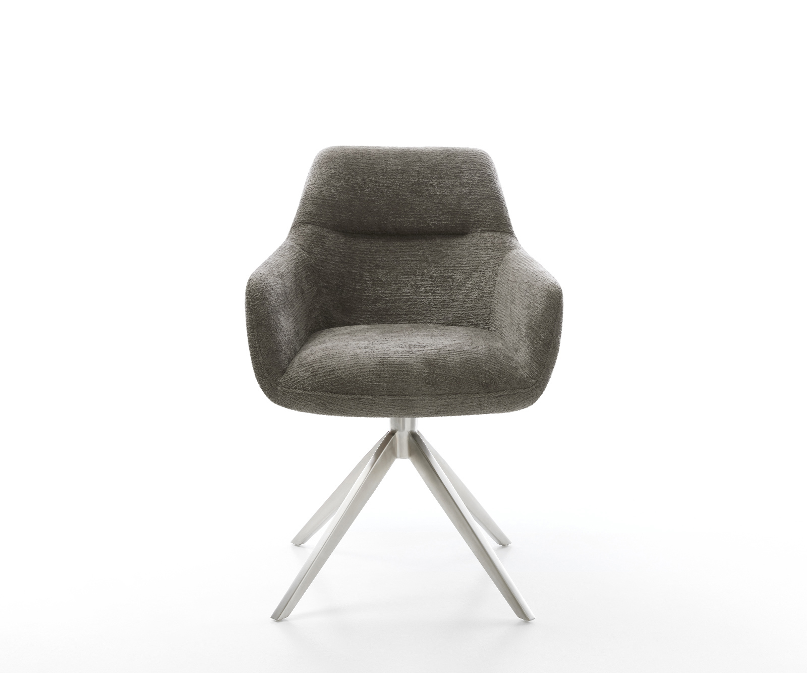 Jedálenská stolička Pejo-Flex bouclé mäkký tmavobéžová krížová podstava široká nerezová oceľ 360° otočný hojdacia funkcia vrecková pružina - Image 2